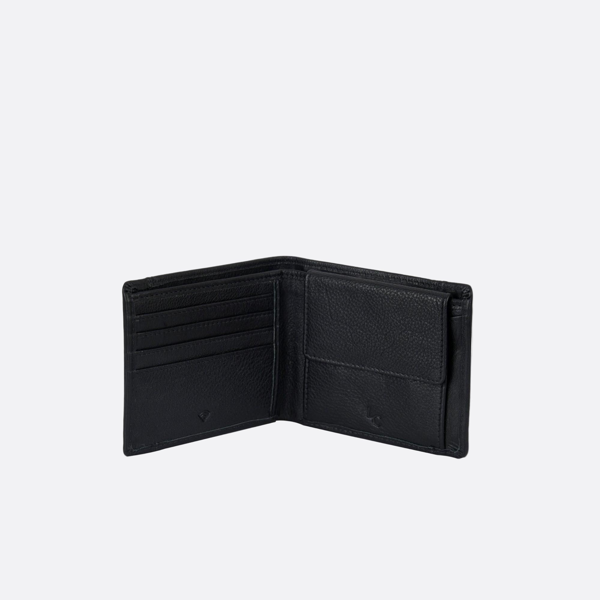 Open black BENNY wallet showing card slots and central compartment