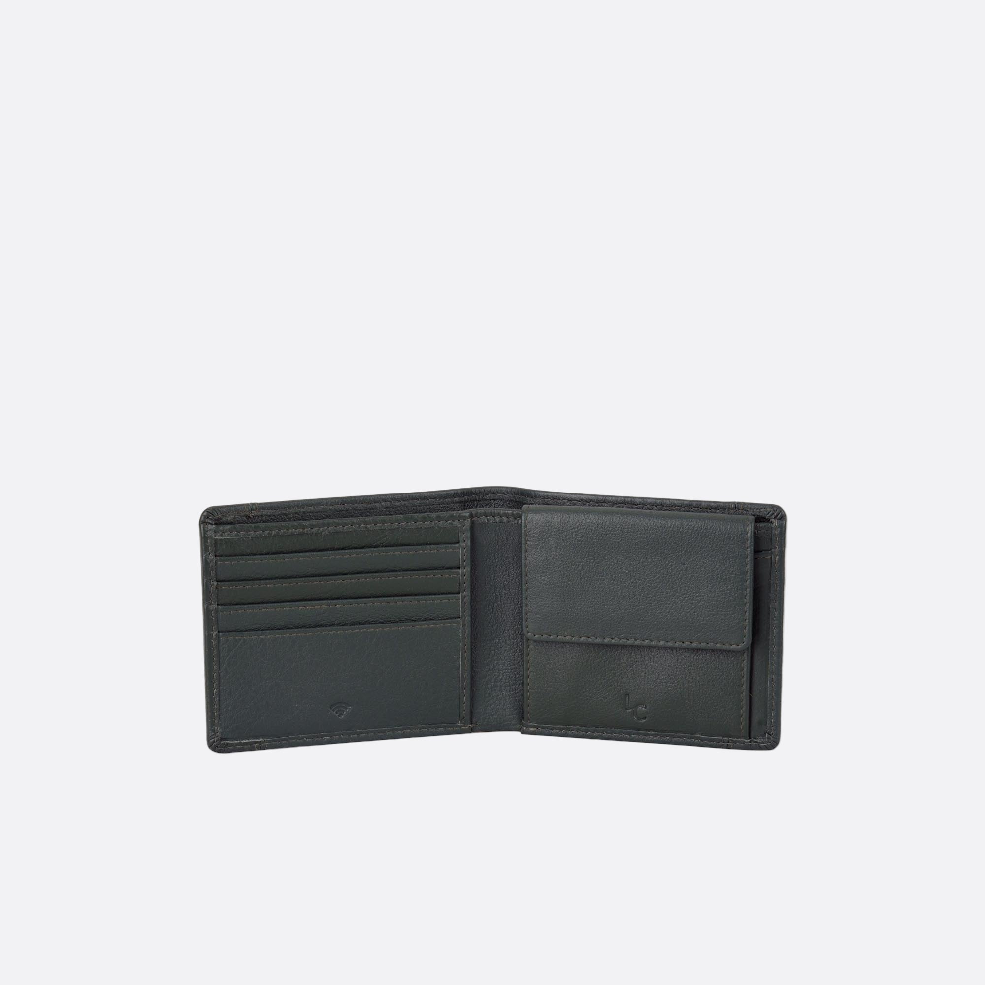Open green BENNY wallet showing card slots and central compartment