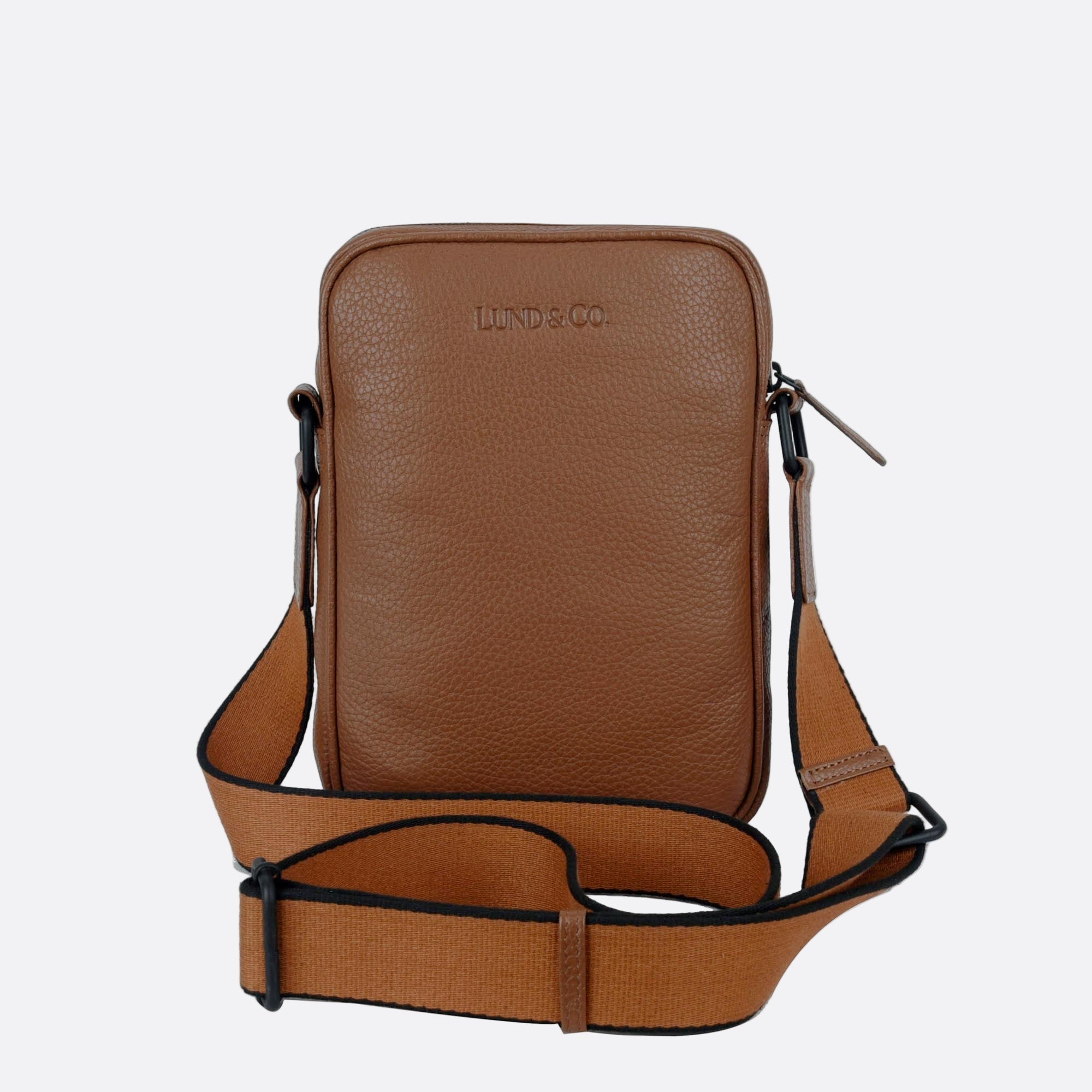 Back view of KAFFE small tan leather crossbody bag with zip closure