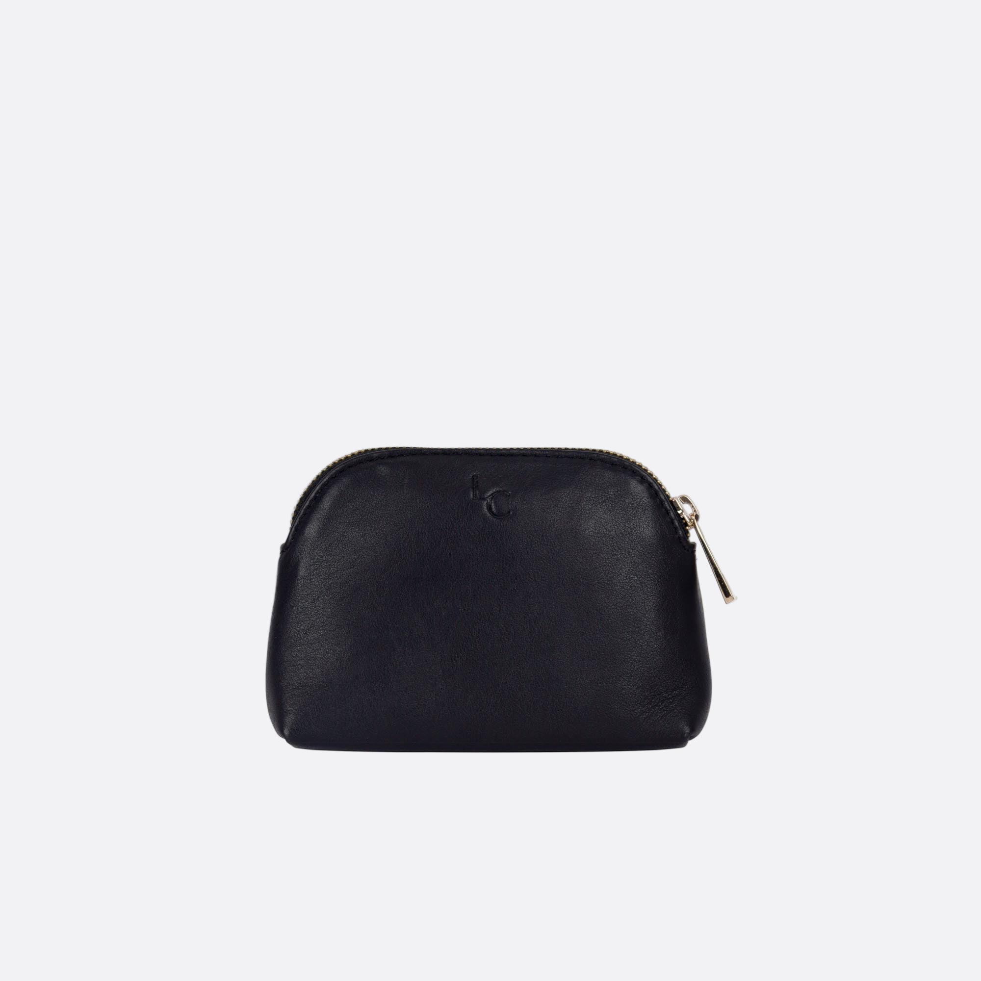 Back view of LILLA-L black leather large dome purse with curved silhouette