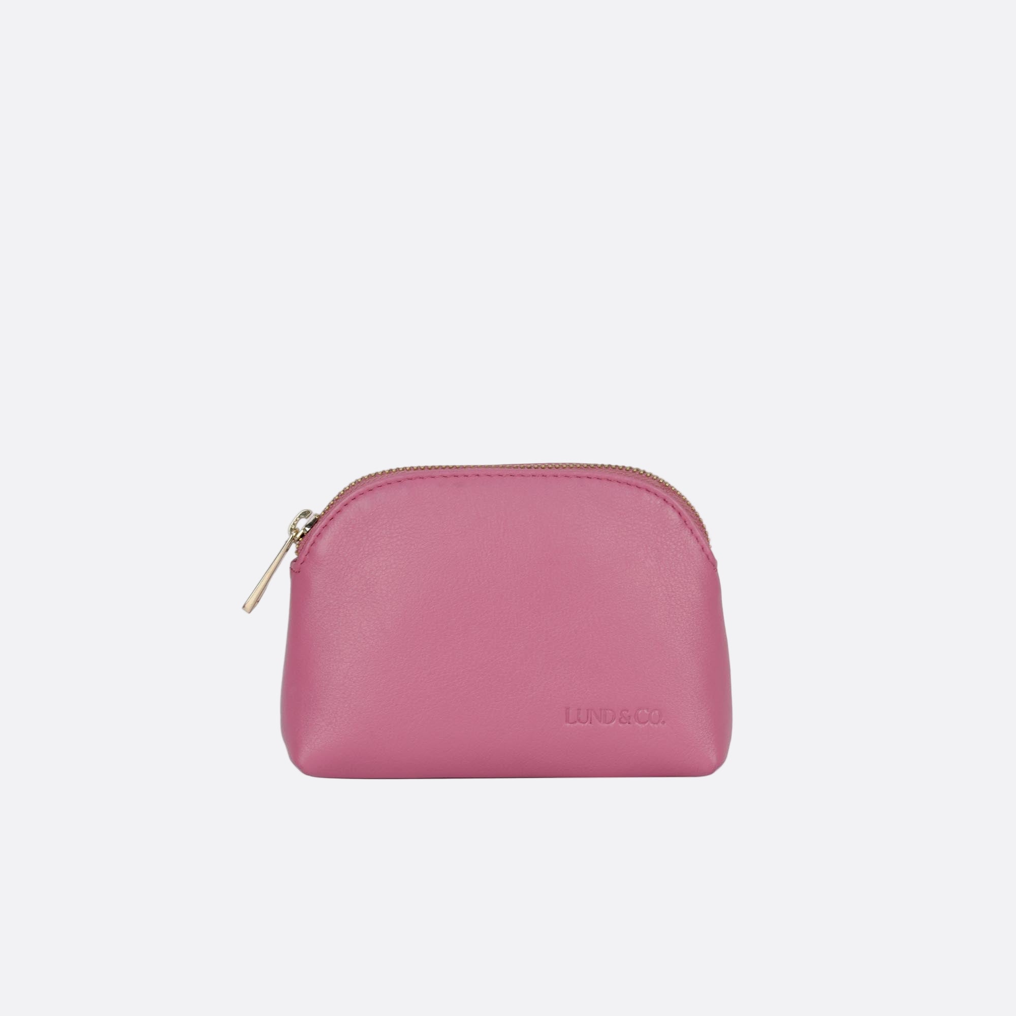 Front view of LILLA-L pink leather large dome purse with curved silhouette