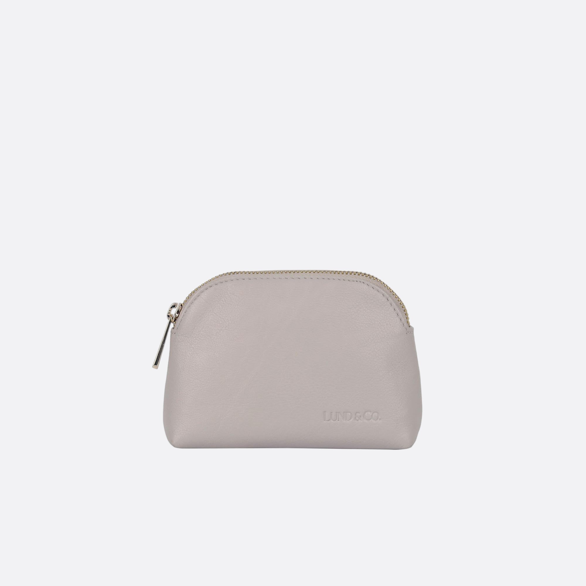 Front view of LILLA-L beige leather large dome purse with curved silhouette