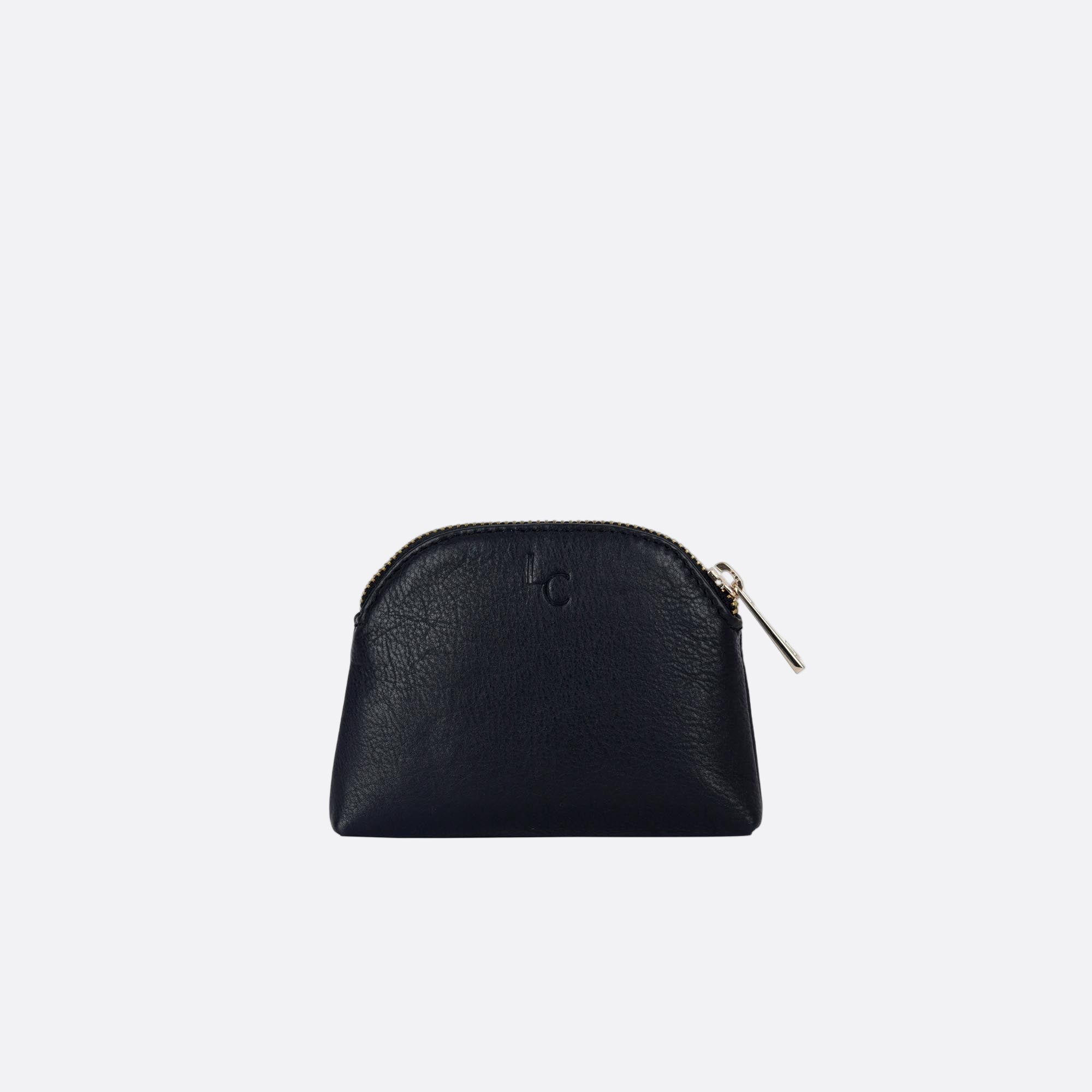 Back view of LILLA-S black leather dome purse with curved silhouette