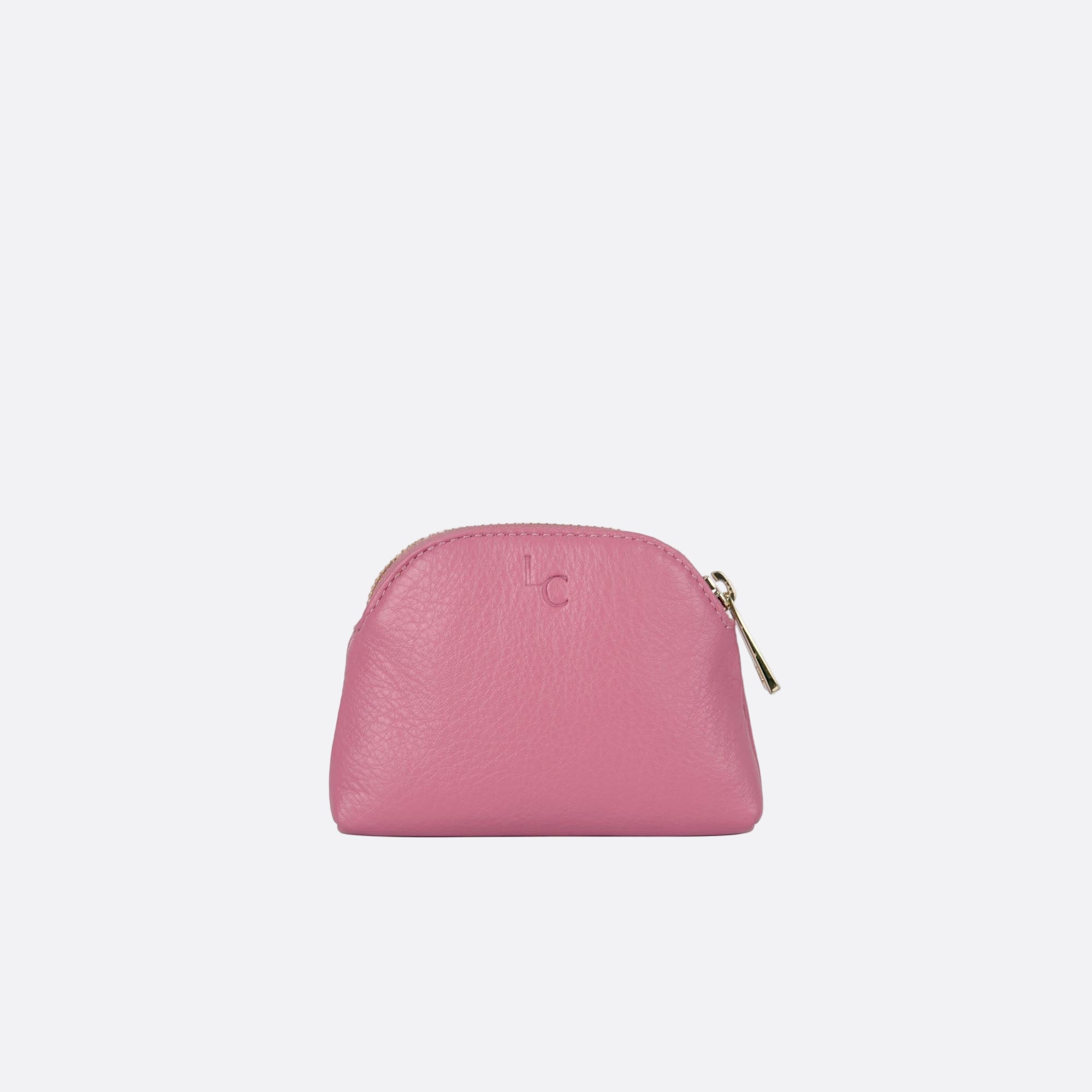 Front view of LILLA-S pink leather dome purse with curved silhouette