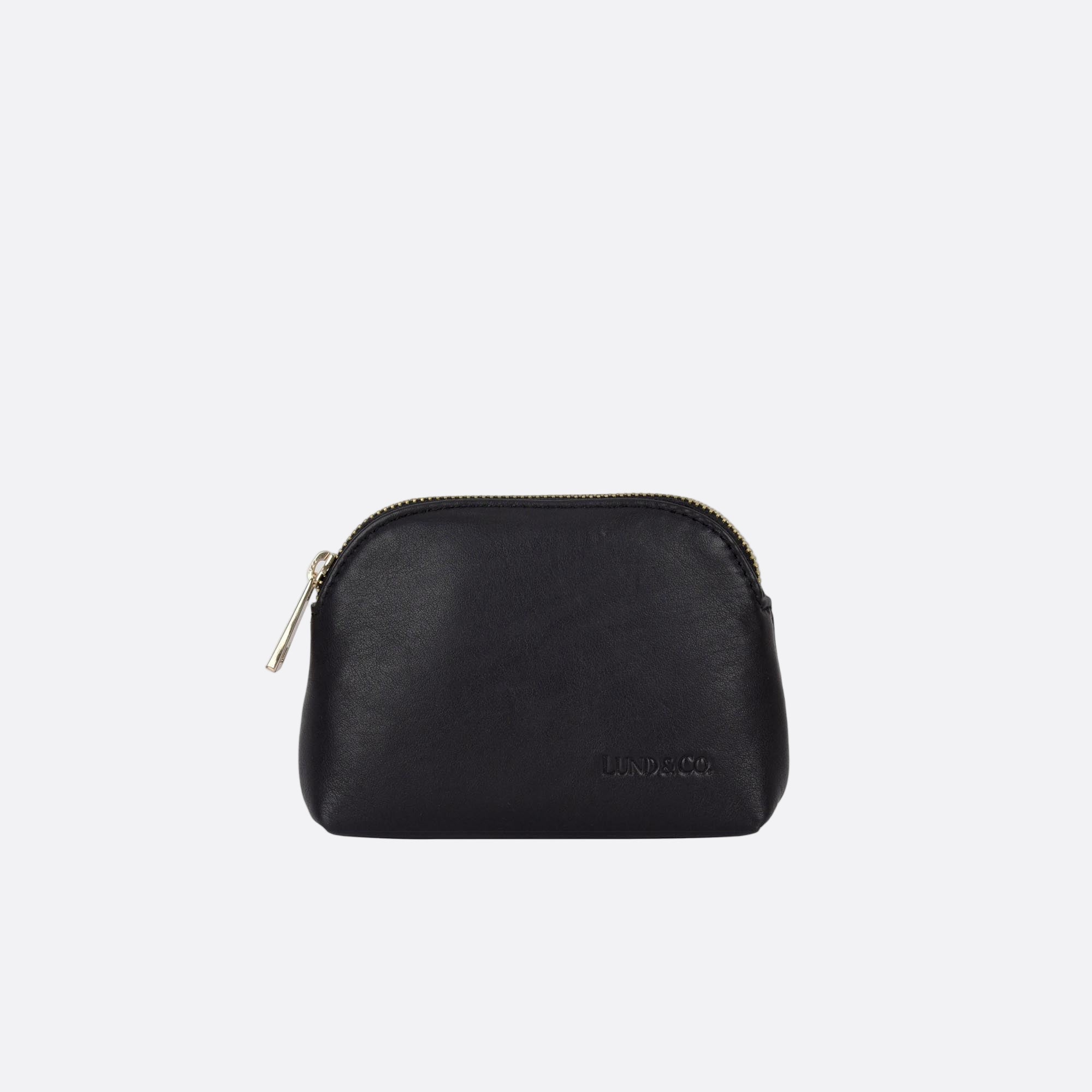 Front view of LILLA-L black leather large dome purse with curved silhouette