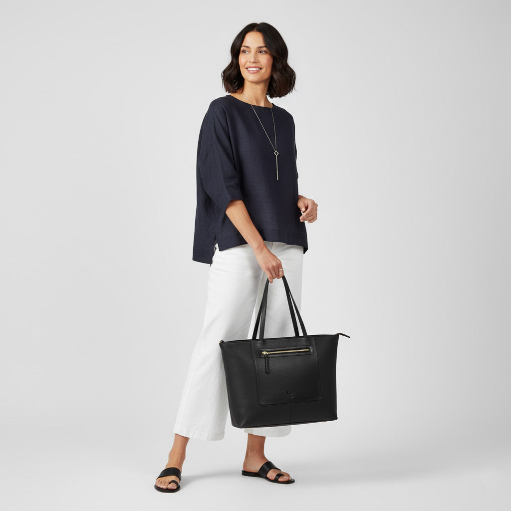 NORRA Large Leather Tote Bag - Black | Lund&Co.